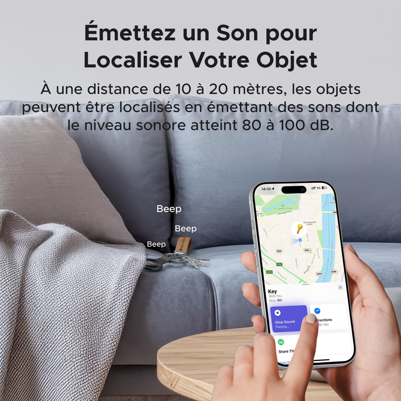 UGREEN FineTrack Mini avec Recharge sans Fil iOS Uniquement | Traceur Bluetooth, Compatible avec Apple Find My, Localisateur pour Clés, Valises