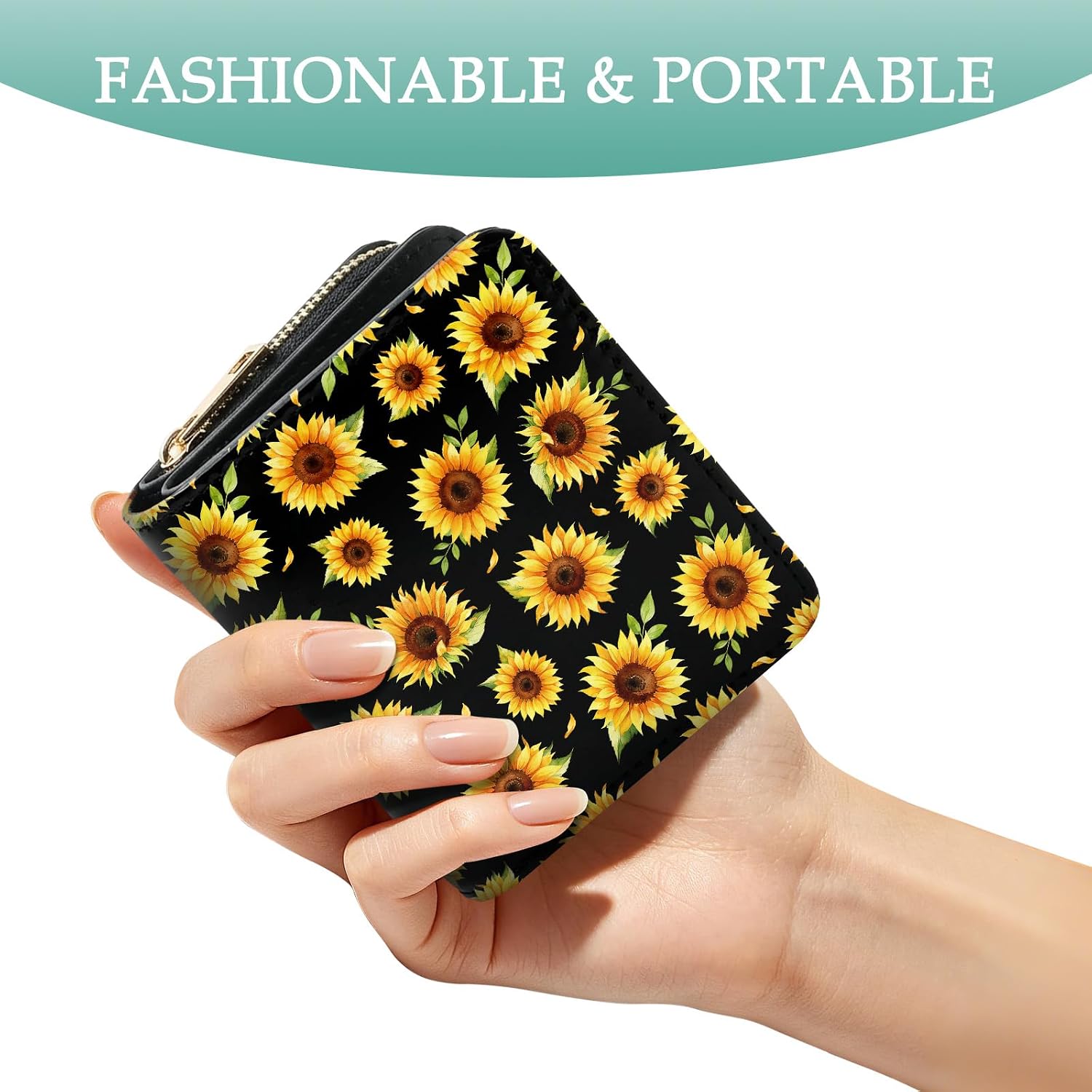 Credit Card Holder Wallet for Women, Sunflower Wallet For Women, Aesthetic Sunflower Card Holder Purse, Birthday Christmas Graduation Gifts For Women, Office Daily Purse image 2