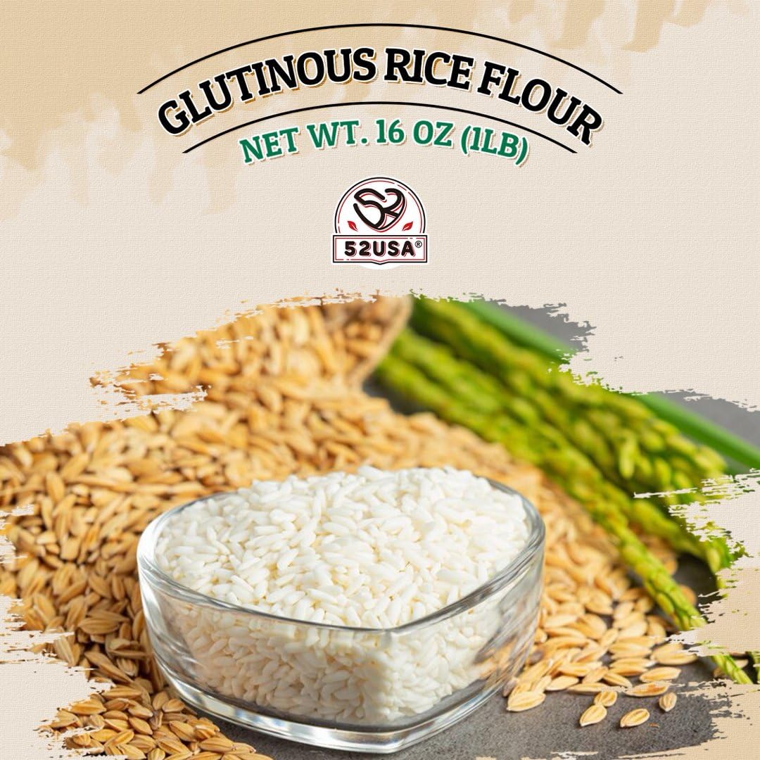 52USA Farine de riz gluante 907,2 g (basique), 0,9 kg (2 pièces), farine de riz pour la cuisson ou la cuisson, produit de Thaïlande, farine de riz blanche entièrement naturelle, végétalienne, avec sac
