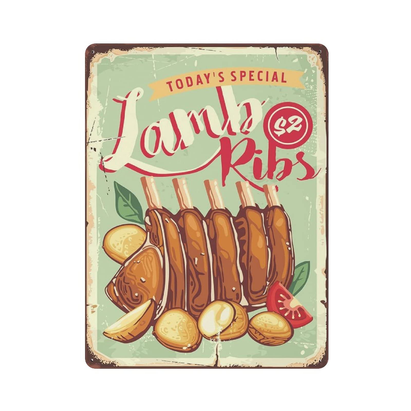 rayprint Lamb Ribs Tin Sign Metal Plaque Art Hanging Iron Painting Retro Home Kitchen Garden Garage Wall Decor 16"x12"