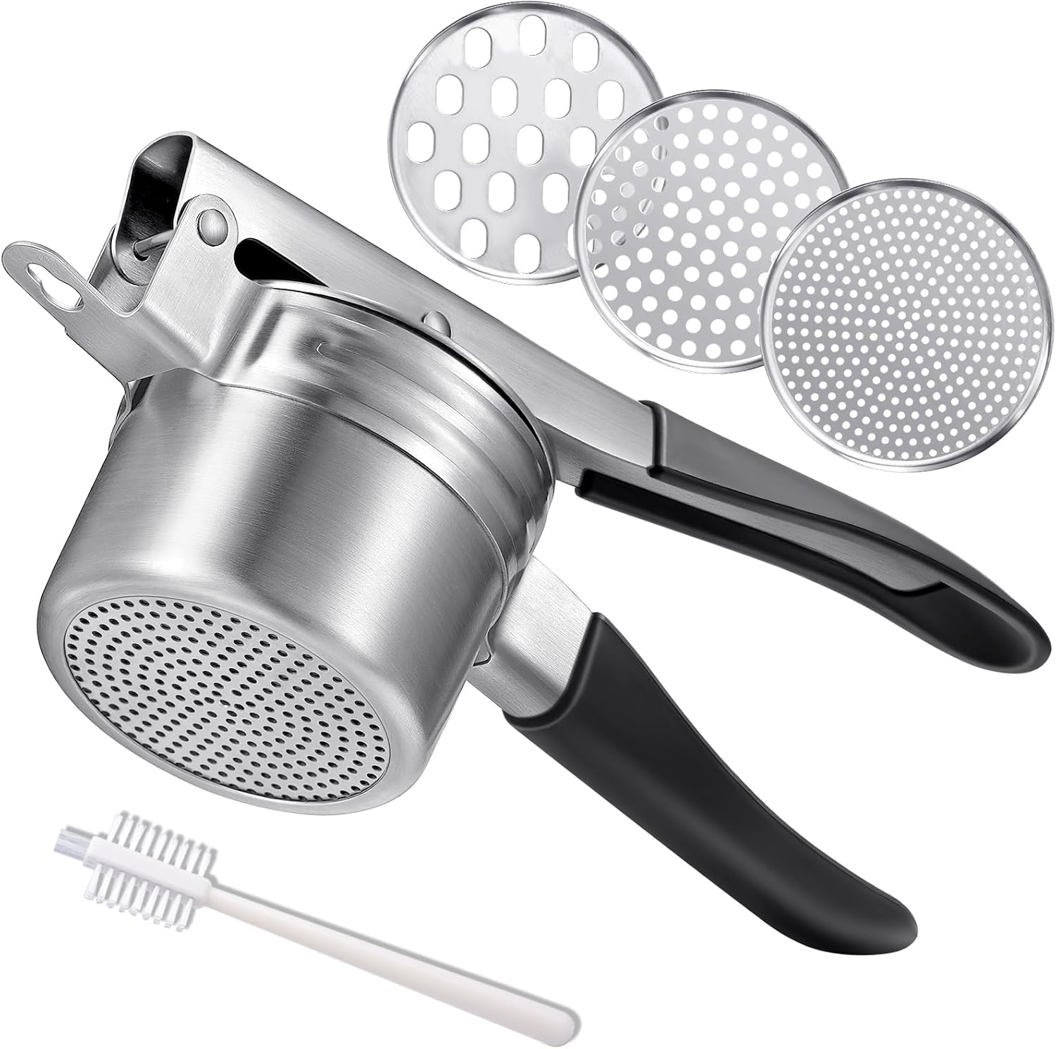 Potato Ricer, AMOHEE 15oz Stainless Steel Potato Masher Upgrade Heavy Duty Design with Anti-Slip Handle Ricer for Mashed Potatoes, Carrots, Yams, Black