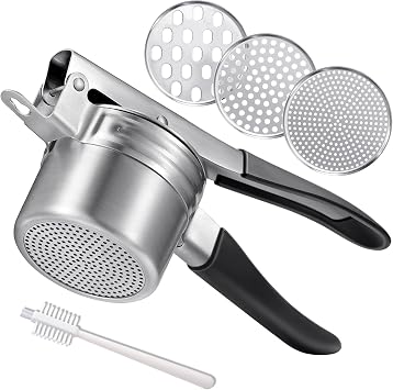 Potato Ricer,Stainless Steel Potato Masher Anti-Slip Grip,Black