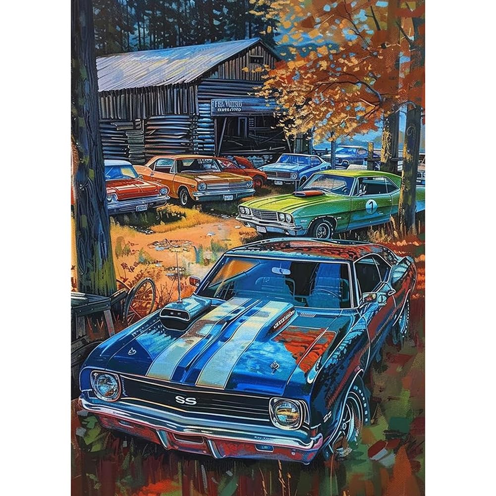 Sanjee Diamond Painting Kits for Adults, 5D DIY Cars Round Full Drill Diamond Dots Paintings Diamond Painting Gem Art Craft for Home Wall Decor