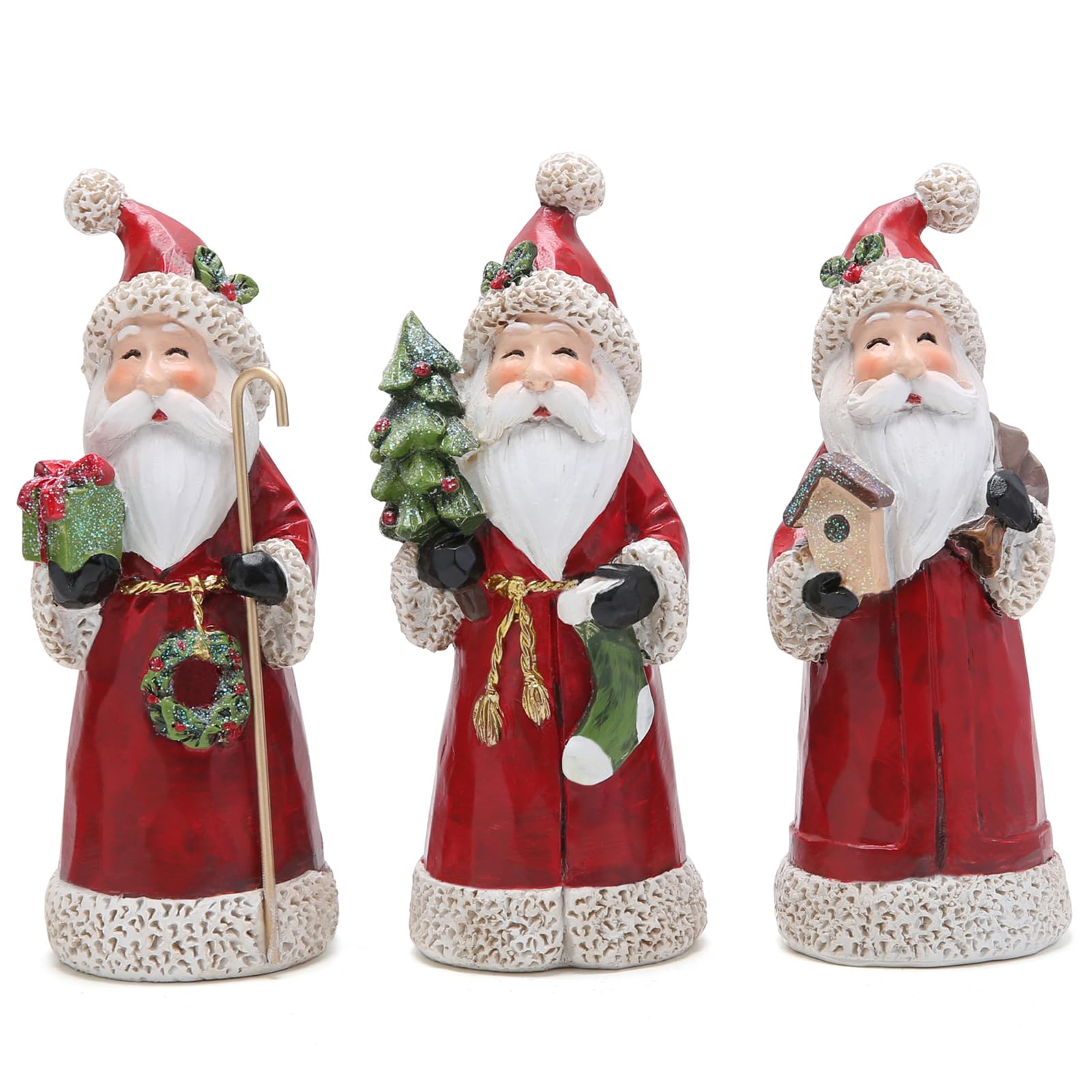 Hodao Santa Claus Decorative Figurine - Home Decor - Autumn Thanksgiving - Handcrafted - Perfect Choice for Christmas Home Decor and Indoor Holiday Display(3 PCS) (Red)