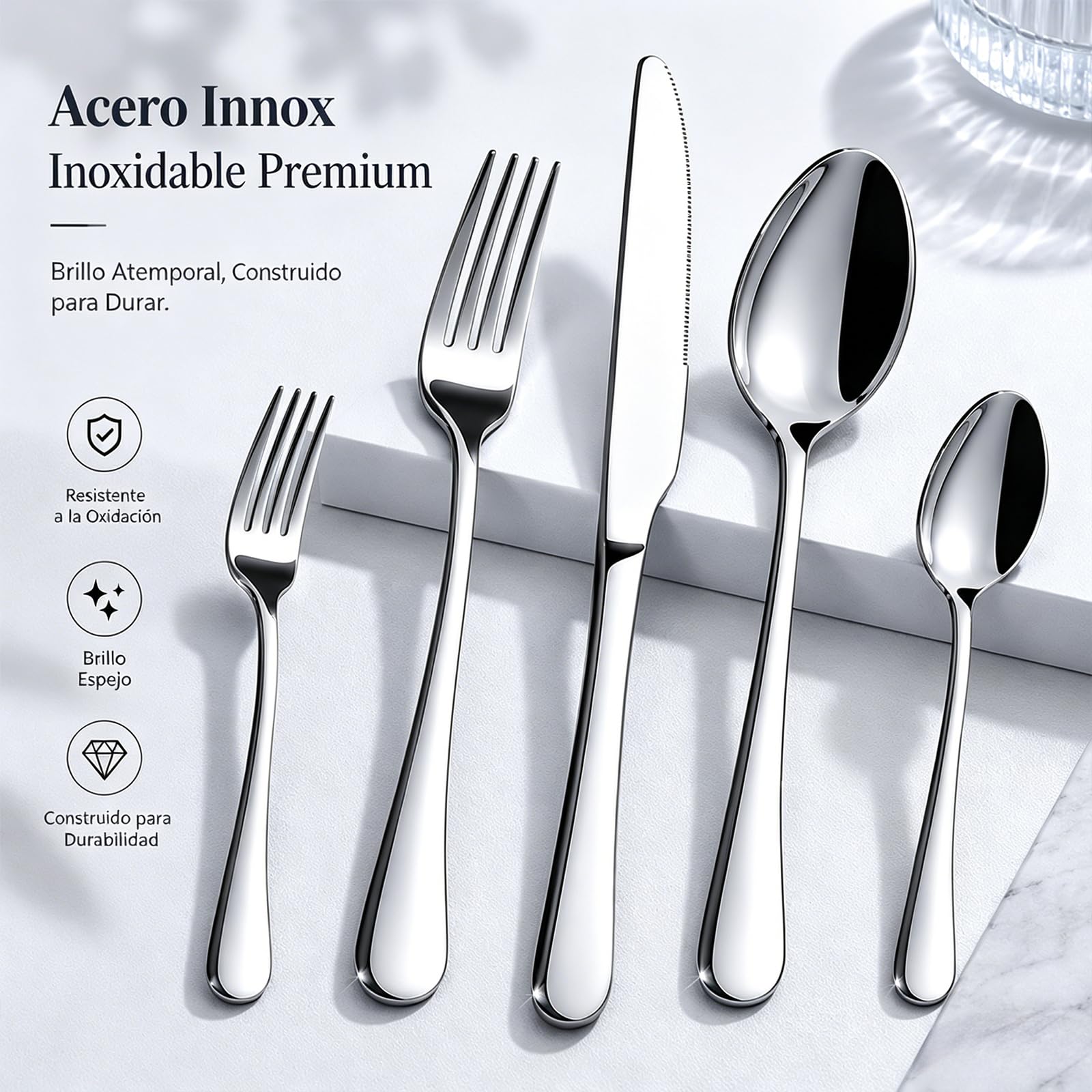 Cubiertos de Mesa 30 Piezas Acero Inoxidable, Set Completo para 6 Personas, Brillante, Resistente y Lavable en Lavavajillas para Cocina y Restaurante