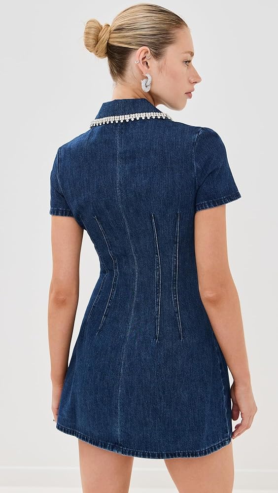 Self Portrait Women's Denim Collared Mini Dress, Blue, 2 at