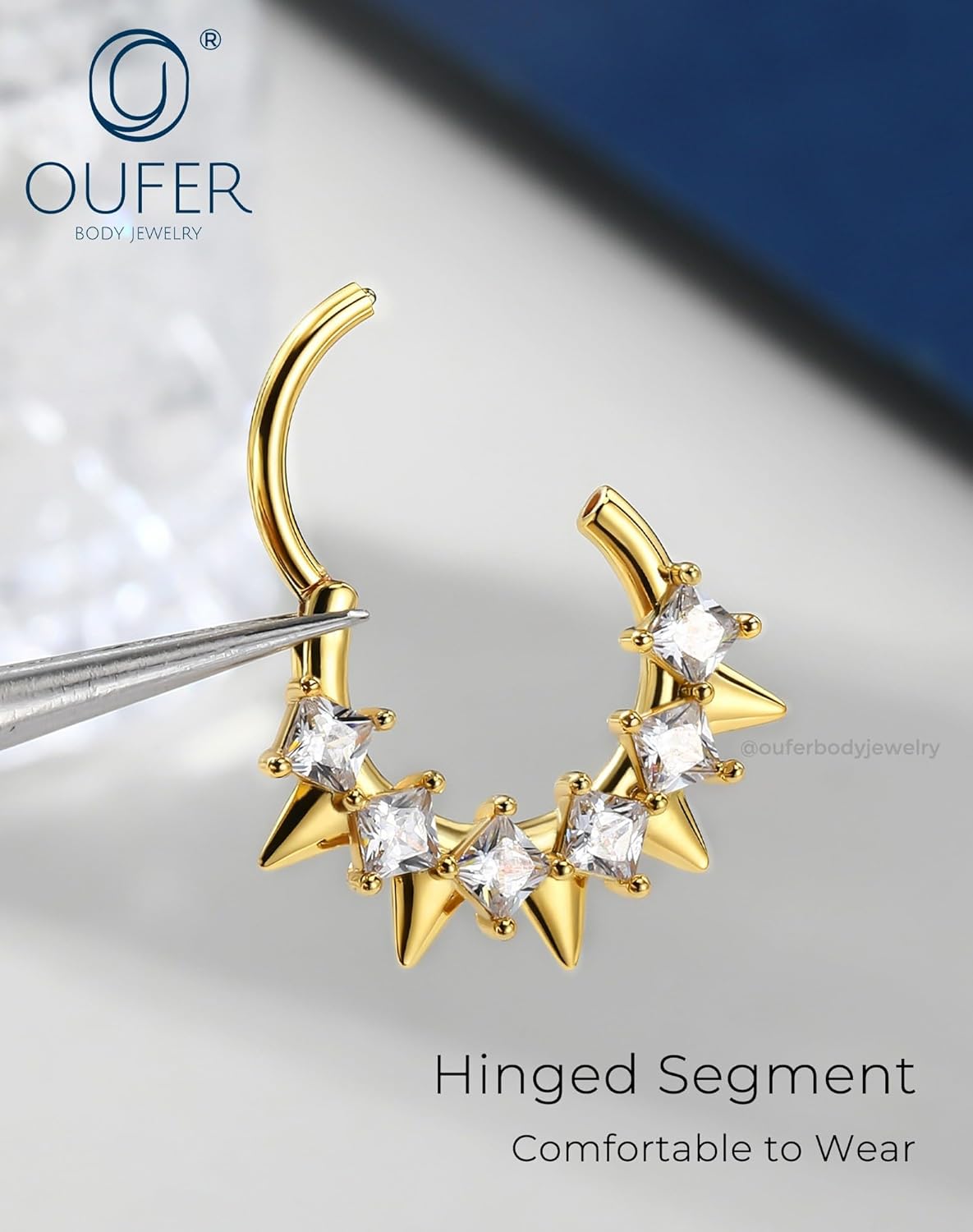 OUFER Septum Piercing Jewelry 316L Surgical Steel Septum Rings 16G 8/10MM Square Clear CZ Hinged Segment Daith Piercing Jewelry, Daith Helix Rook Earrings For Women Men - Image 7