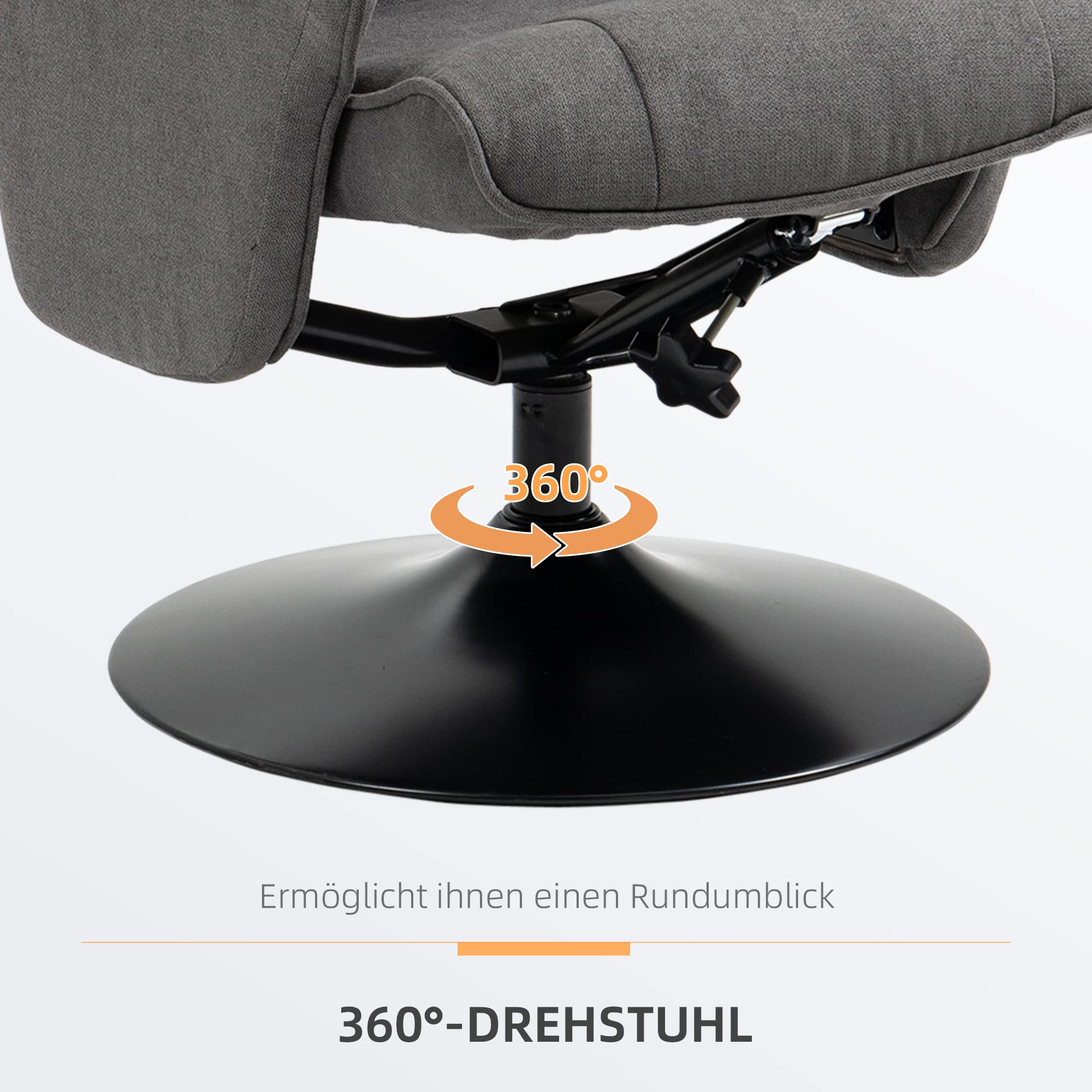 HOMCOM Relaxsessel mit Hocker, 360°drehbarer Fernsehsessel mit Liegefunktion Gepolstert TV Sessel mit Samtoptik für Wohnzimmer, Dunkelgrau