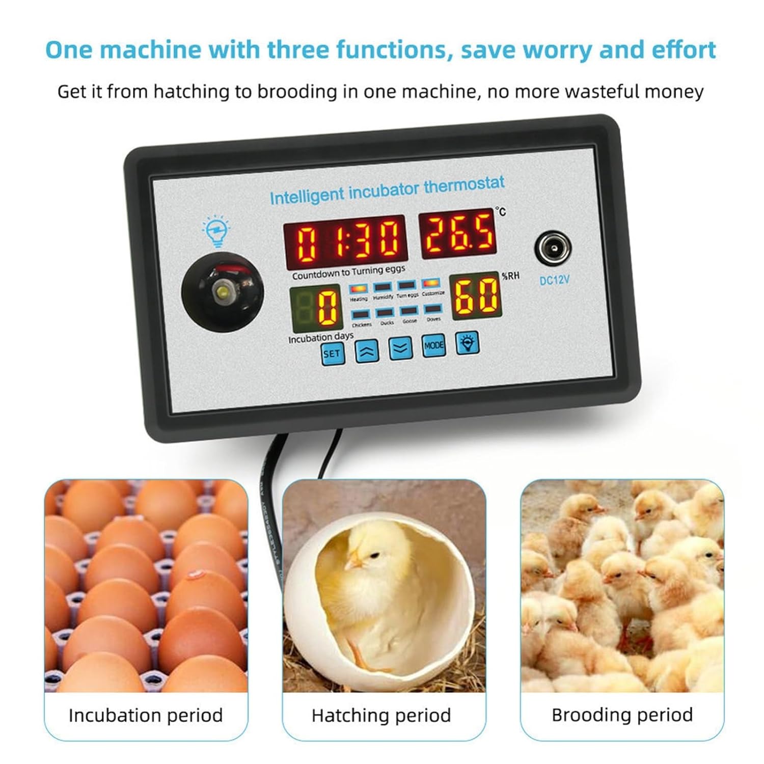 Smart Thermostat Digital ZFX-W9002 Thermostat Temperature Humidity Control Incubator 360 Automatic Egg Turning 12V/220V(DC 12V)