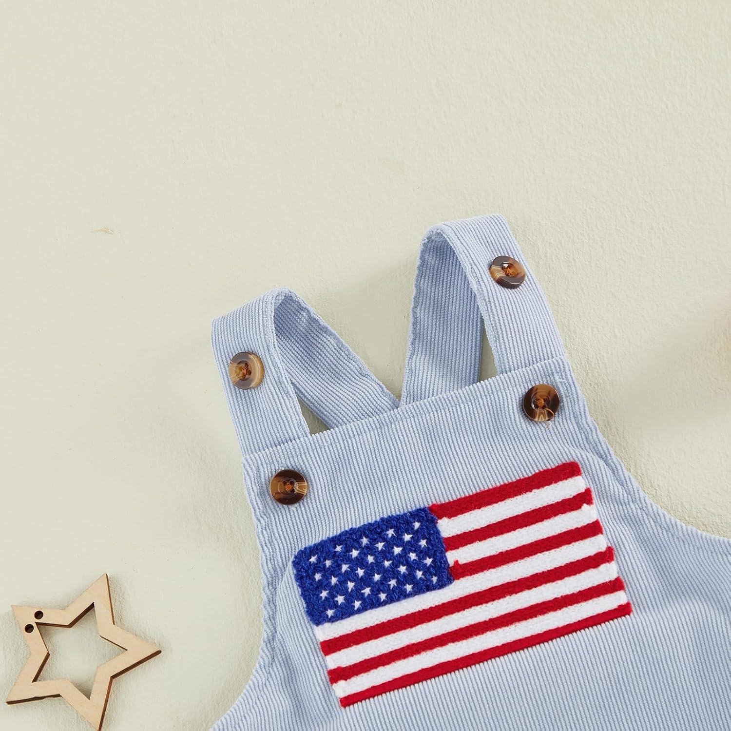 Baby Boy Girl 4th of July Outfit Sleeveless Corduroy Overalls American Flag Romper Bodysuit Infant Patriotic Clothes