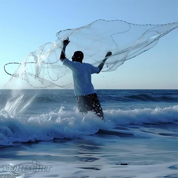 Yeahmart American Cast Net, 3-10ft Radius Casting Net with 3/8 Inch Mesh