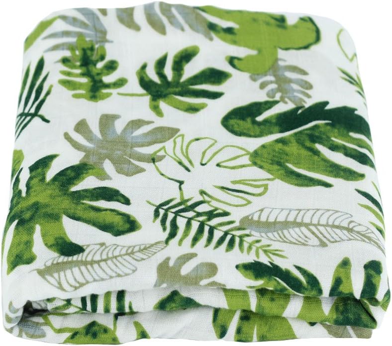 SUN TOkYo Baby Muslin Swaddle Blanket - Large 47" x 47" - 100% Organic Bamboo Cotton Receiving Blanket - Super Soft Burp Cloth, Stroller Cover - Newborn Gender Neutral Unisex Girl Boy - Leaves