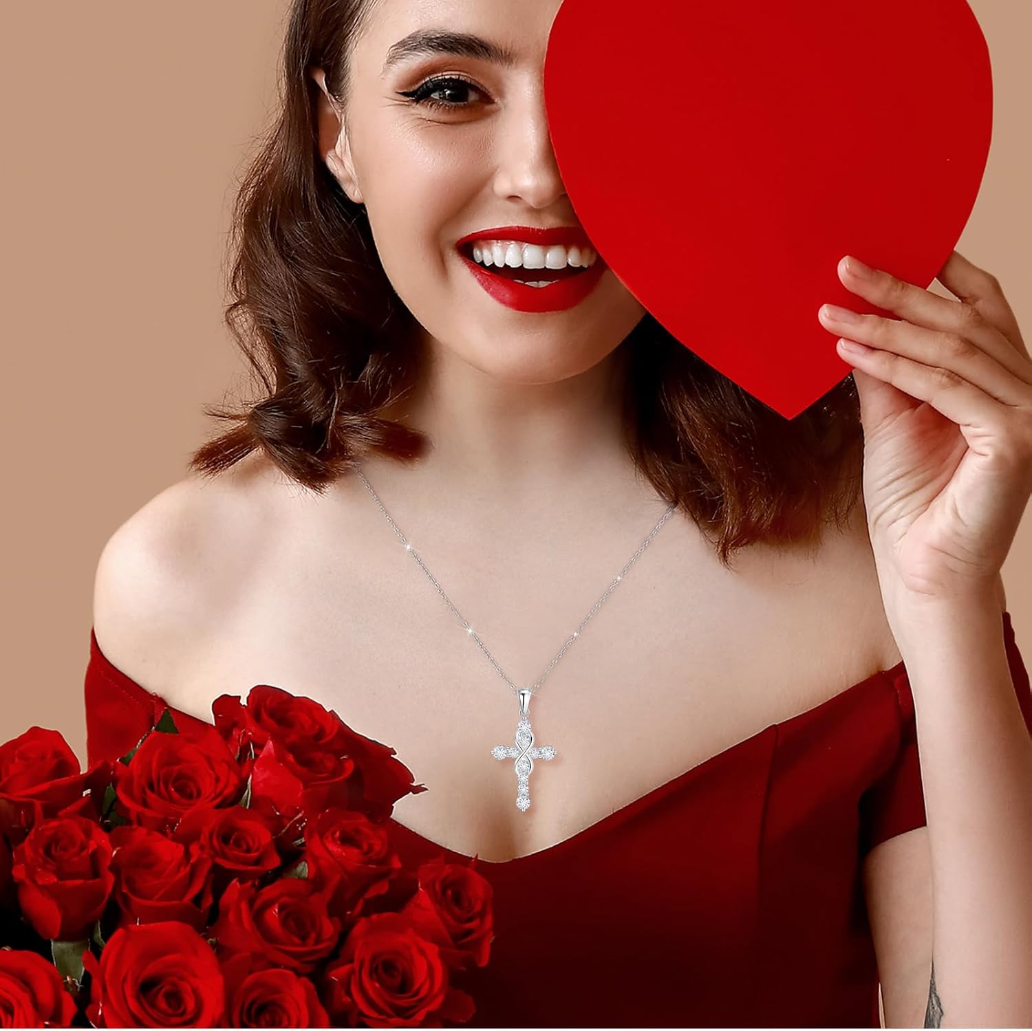 Infinty Cross Pendant Necklace For Women, S925 Sterling Silver Birthstone Pendant Necklace, Christian Birthday Gifts for Women - Image 7