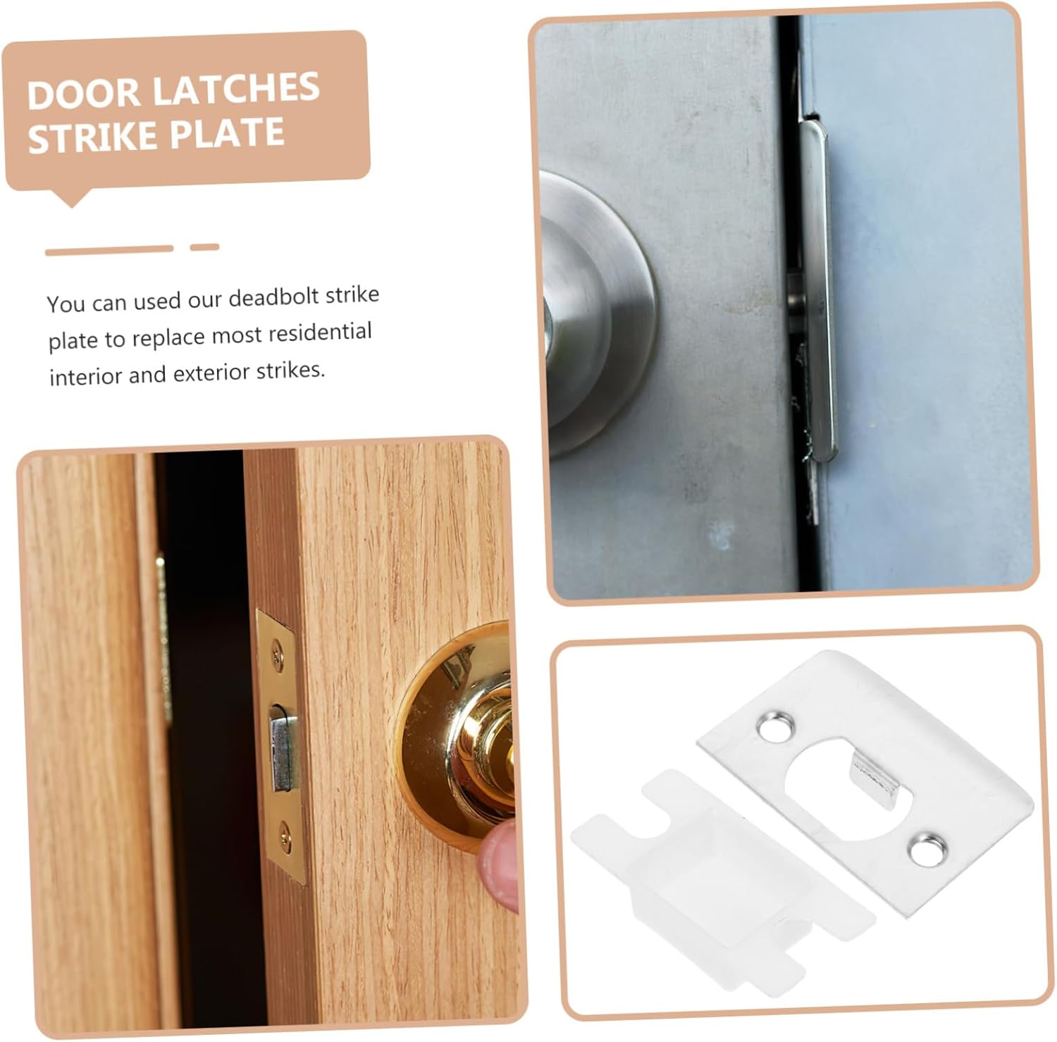 2Sets Door Strike Plates Reinforcement Covers for Deadbolt Security Easy Installation with Included Screws Compatible with Residential Doors