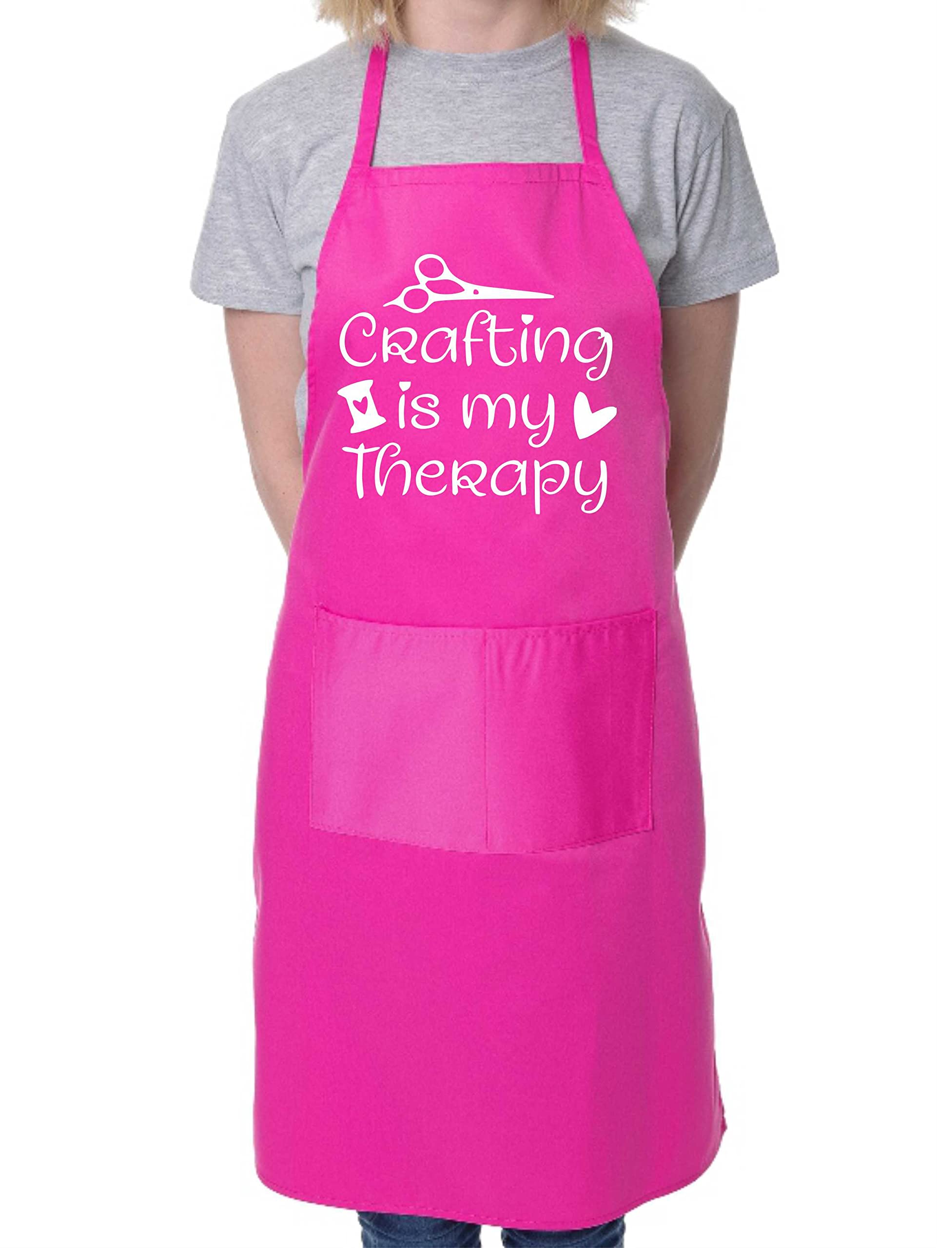 Print4U Crafting Is My Therapy Funny Crafting Knitting Apron Novelty Baking Pink