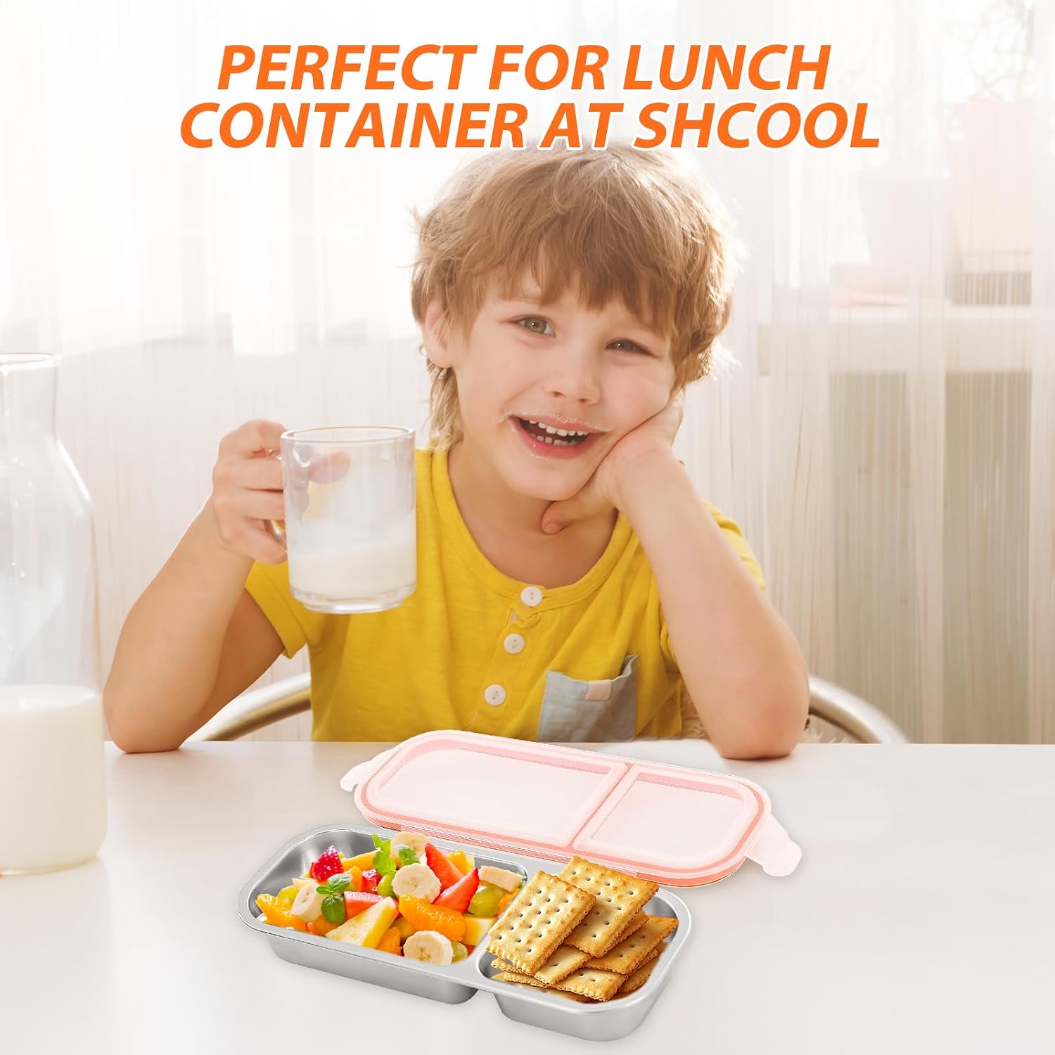 Reusable Snack Containers with Lids 700ml Stainless Steel Snack Containers for Kids 2 Compartments, Individually Sealed, Suitable for Work and Travel(Silver) image 5