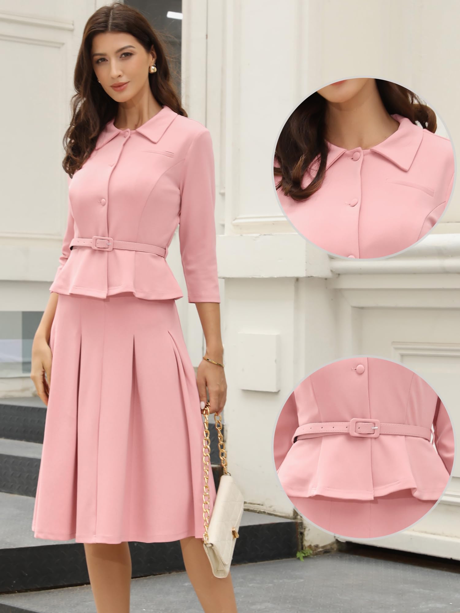 Allegra K Ensemble jupe d'affaires 2 pièces pour femme, tenue de bureau, blazer à manches 3/4, jupes plissées
