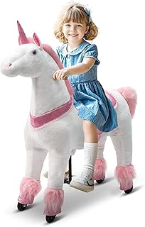 Pipleo Ride on Unicorn Toy for Kids 4 to 9 Years, Unicorn Ride on Toy, Ride on Unicorn Mechanical Plush Animal, No Battery or Electricity, Max Load 165 LBS - Pink