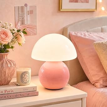 Cute Small Mushroom Lamp Decor,USB-Plug in Bedside Table Lamps with 3-Temperature LED Bulb Dimmable,Modern Aesthetic Home Decor for Livingroom/Bedroom/Dorm/Nursery Pink with Plug