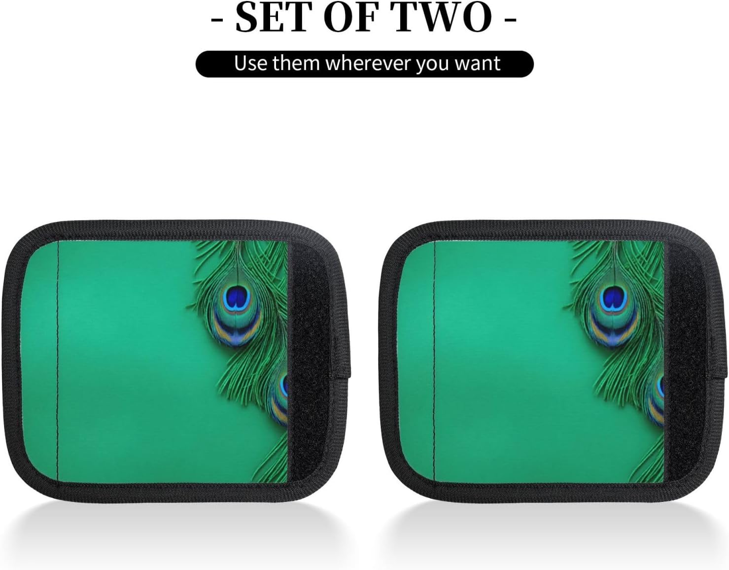 Green Peacock Feather Print Luggage Handle Wraps Luggage Identifiers Soft Neoprene Luggage Handle Wraps for Suitcase Trolley Handle Grip Cover 2 Pack Luggage Tags