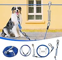 Duckygoo 50FT Dog Runner Trolley System for Yard - Double Shock Absorption, Heavy Duty Cable for Large Dogs Up to 250LBS, Aerial Zipline for Camping