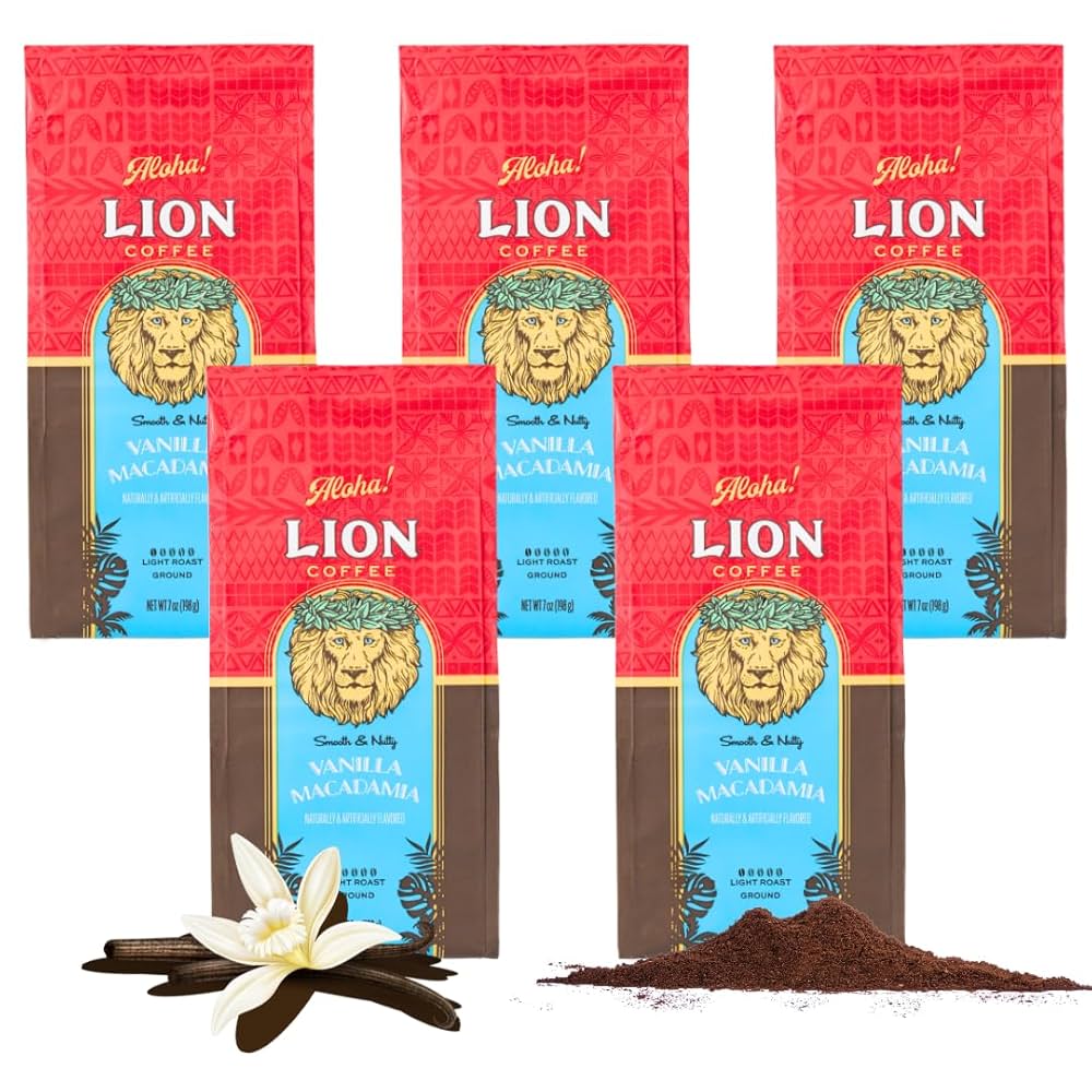 Amazon | ライオンコーヒー バニラマカダミア 粉 7oz (198g) ×5