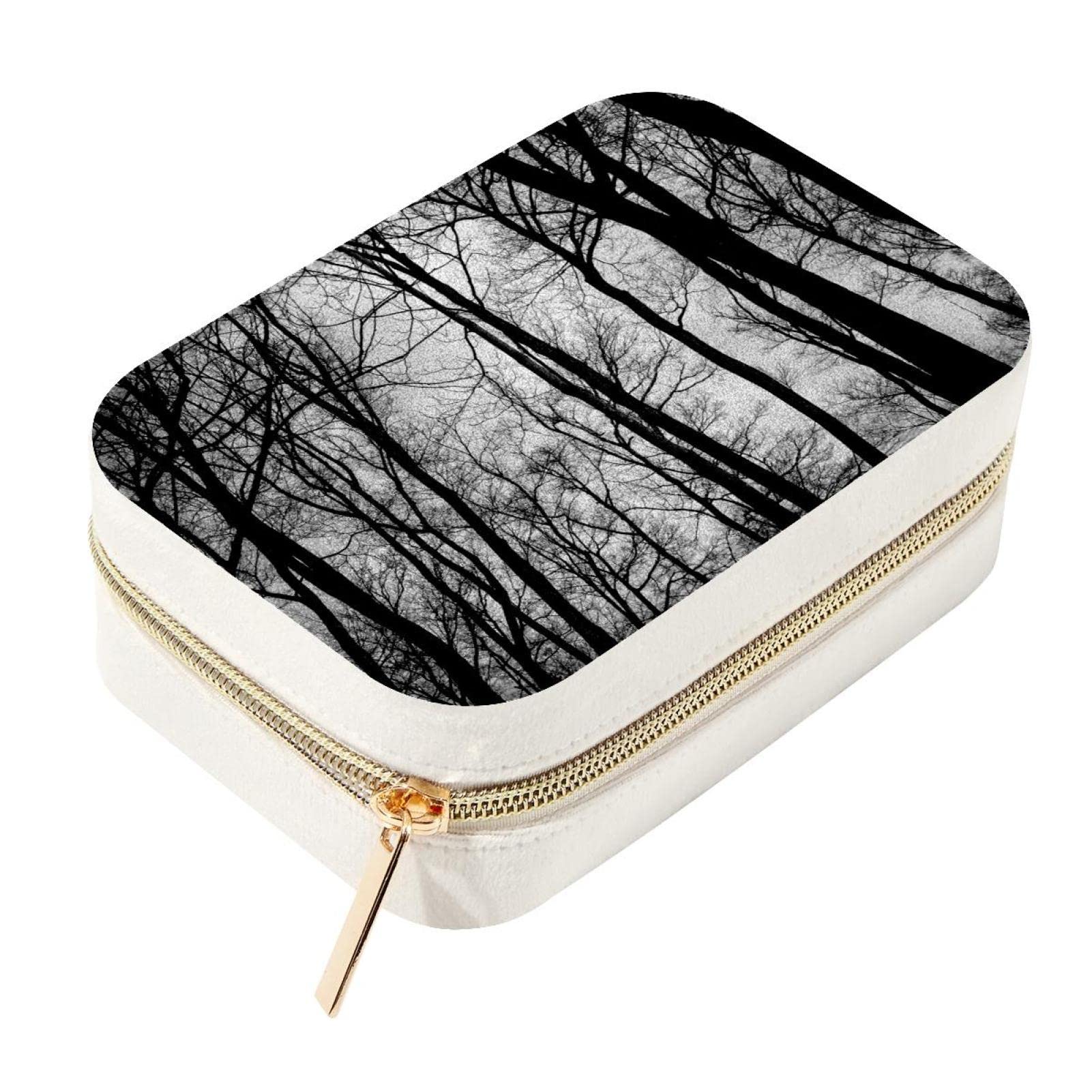 Organisateur de bijoux en velours premium noir et blanc à zip métal
