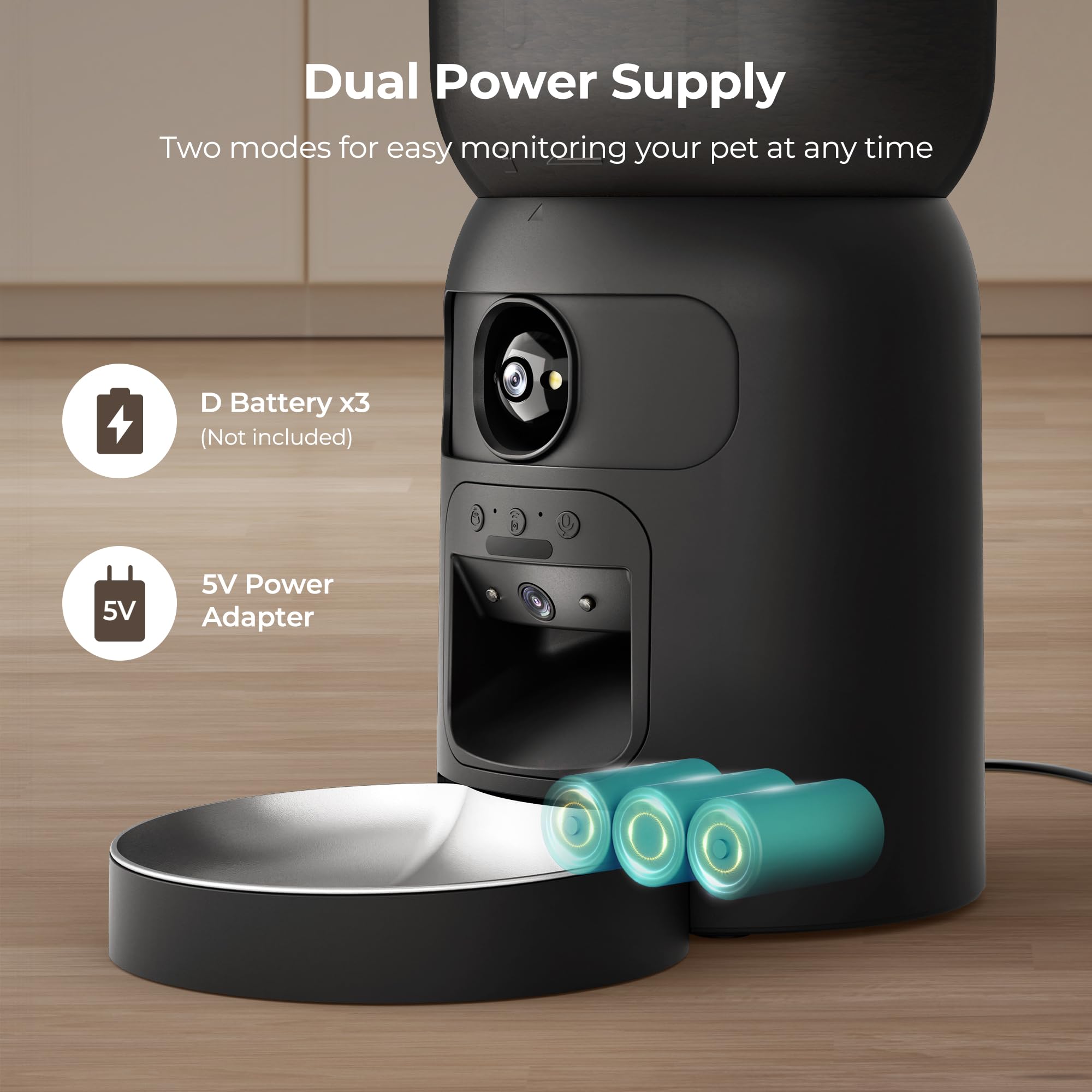 PF4-6L Distributore Crocchette Gatto Automatico, WiFi Doppia Fotocamera - Visione Orientabile IA Monitoraggio Mobile, Ciotola In Acciaio Modalità Pasto Lento, Programmabile & Porzionato, Batteria di