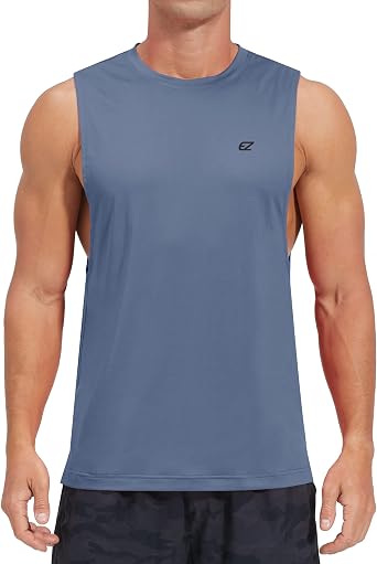 EZRUN Mens Quick Dry Stringer Tank Top for Bodybuilding & Gym | Quick dry muscle sleeveless shirt with side-split hem prevents lifting during overhead workouts.