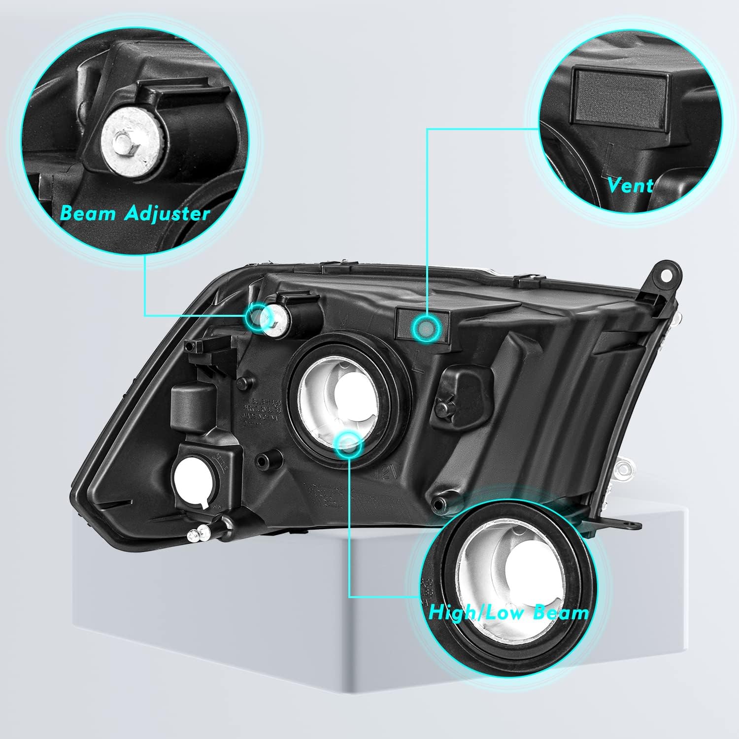 Headlight Assembly Set Fit for 2009-2012 Dodge Ram 1500/2010-2012 Dodge Ram 2500 3500 Pickup OE Replacement Headlamp Black Lens Clear Reflector (Fit for Dual Beam Model)