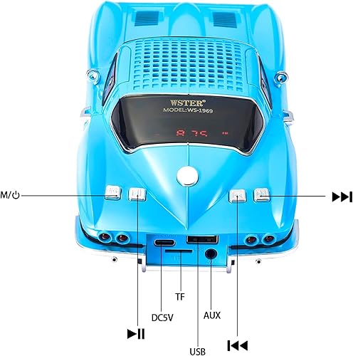 Miniatura 8 de WS-1969 Retro Sports Car Bluetooth Replica Altavoz - Modelo inalámbrico portátil con sonido HD, emparejamiento estéreo TWS, radio FM, reproducción