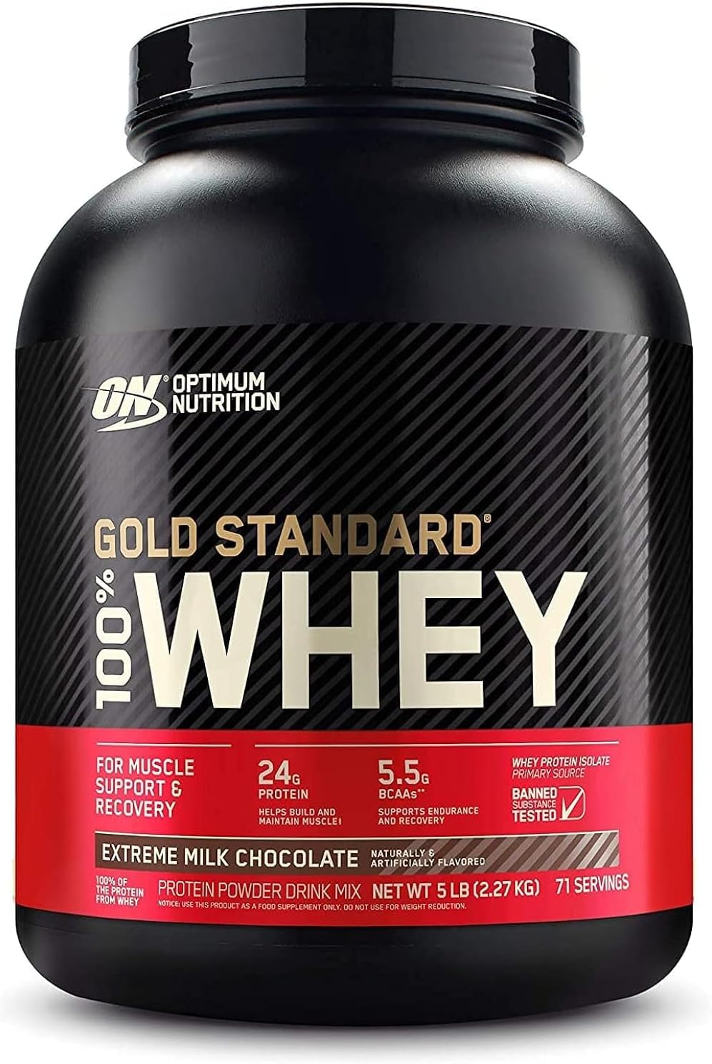 Optimum Nutrition (ON) Gold Standard 100% Whey Protein Powder Primary Source Isolate, 24 Grams of Protein for Muscle Support and Recovery - Extreme Milk Chocolate, 5 Lbs, 71 Servings (2.27 KG)