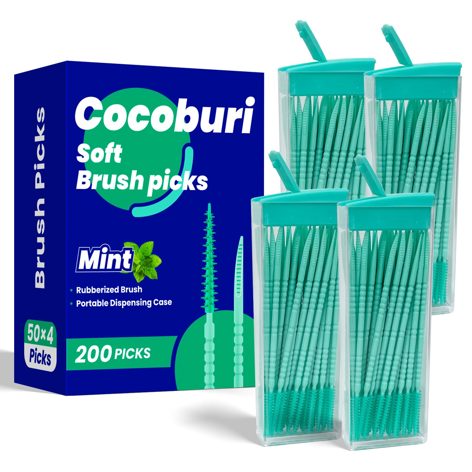 COCOBURI 2-in-1 Interdental Pick-Soft Rubberized Brush Picks-Textured Plaque Removing Toothpick-Travel Hotel Restaurant Office Car-Comes with a Travel