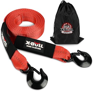 X-BULL Tow Strap 2 in x 20 Ft with Forged Steel Hooks Lab Tested 10,321lbs Break Strength Emergency Heavy Duty Capacity Tow Strap for Car Truck Jeep SUV Not for Off-Road RecoveriesRed