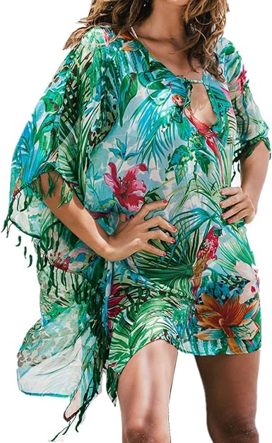 Robe Kaftan Plage L-Peach Femme - Coton - Taille Unique - Cover-up Maillot De Bain