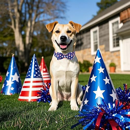 Miniatura 232 de Collar de perro con bandera estadounidense con pajarita, collar patriótico para perros pequeños, medianos y grandes, talla XS
