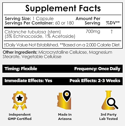 Miniatura 2 de Nootropics Depot Cápsulas de Cistanche tubulosa  700 mg  5% equinacosido + 1% verbascósido (acetósido)  60 unidades