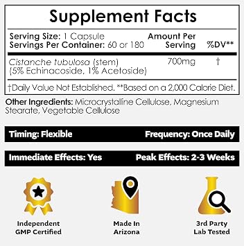 Nootropics Depot Cistanche tubulosa Capsules | 700mg | 5% Echinacoside + 1% Verbascoside (Acetoside) | 60 Count