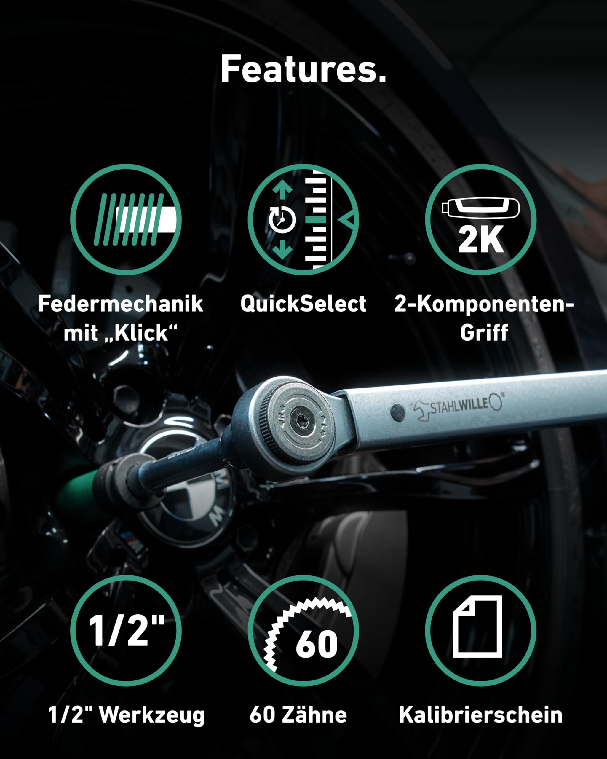 STAHLWILLE 750NR/200 | klucz dynamometryczny 40-200 N· m z grzechotką przełączającą 1/2 cala | z certyfikatem | Made in Germany