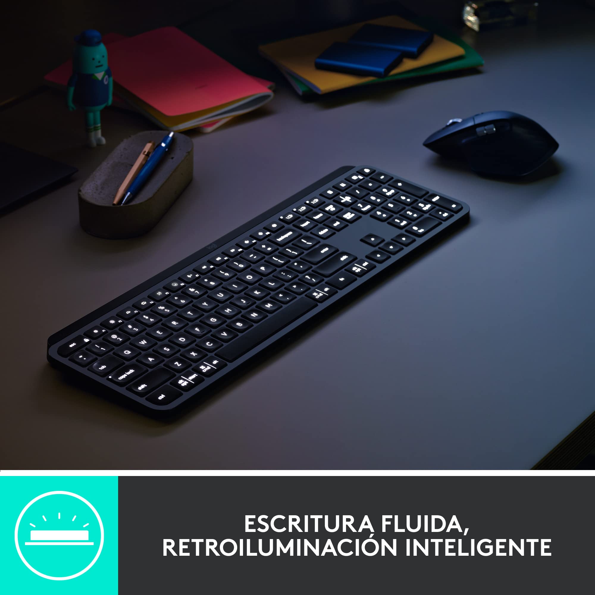 Logitech MX Keys Combo para empresas Gen 2, teclado/ratón inalámbrico de tamaño completo, con apoyamano para teclado, Bluetooth, Logi Bolt, Clics Suaves, Windows/Mac/Chrome/Linux, QWERTY ESP - Grafito