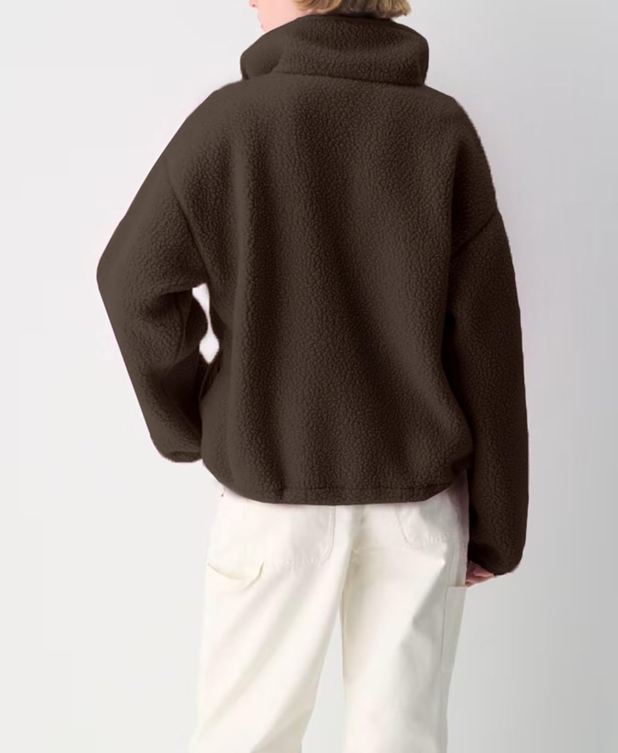 OPCAKM Women's Sherpa Fleece Jacket Quarter Zip Pullover Warm Oversized Sweatshirt Long Sleeve Teddy Coat with Pockets - Image 3
