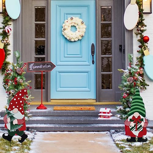 Miniatura 7 de YEAHOME Decoraciones de Navidad al aire libre para el hogar, estacas decorativas de jardín, paquete de 2 gnomos para decoración de Navidad, letreros