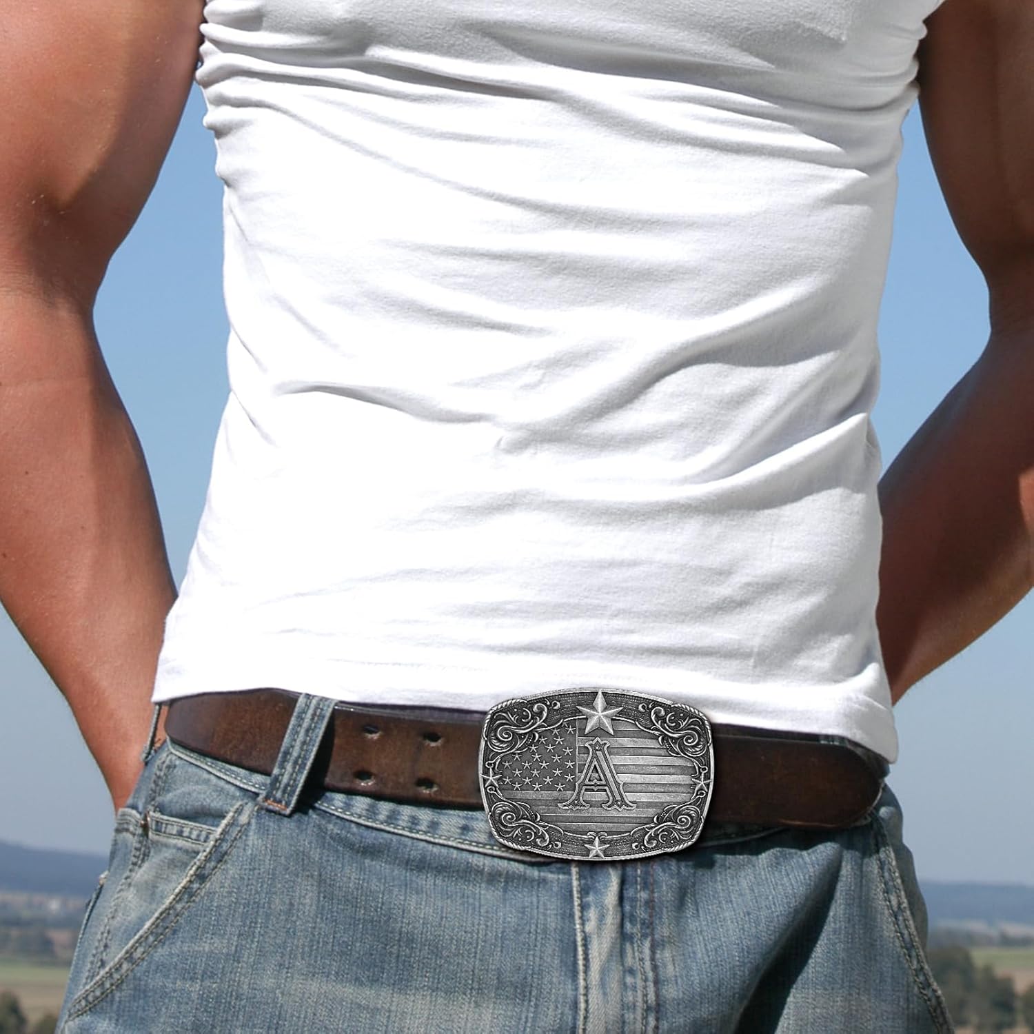 Western Belt Buckle Men Initial Letter ABCDJRM to Z Silver Cowboy Belt Buckles for Women - Image 5