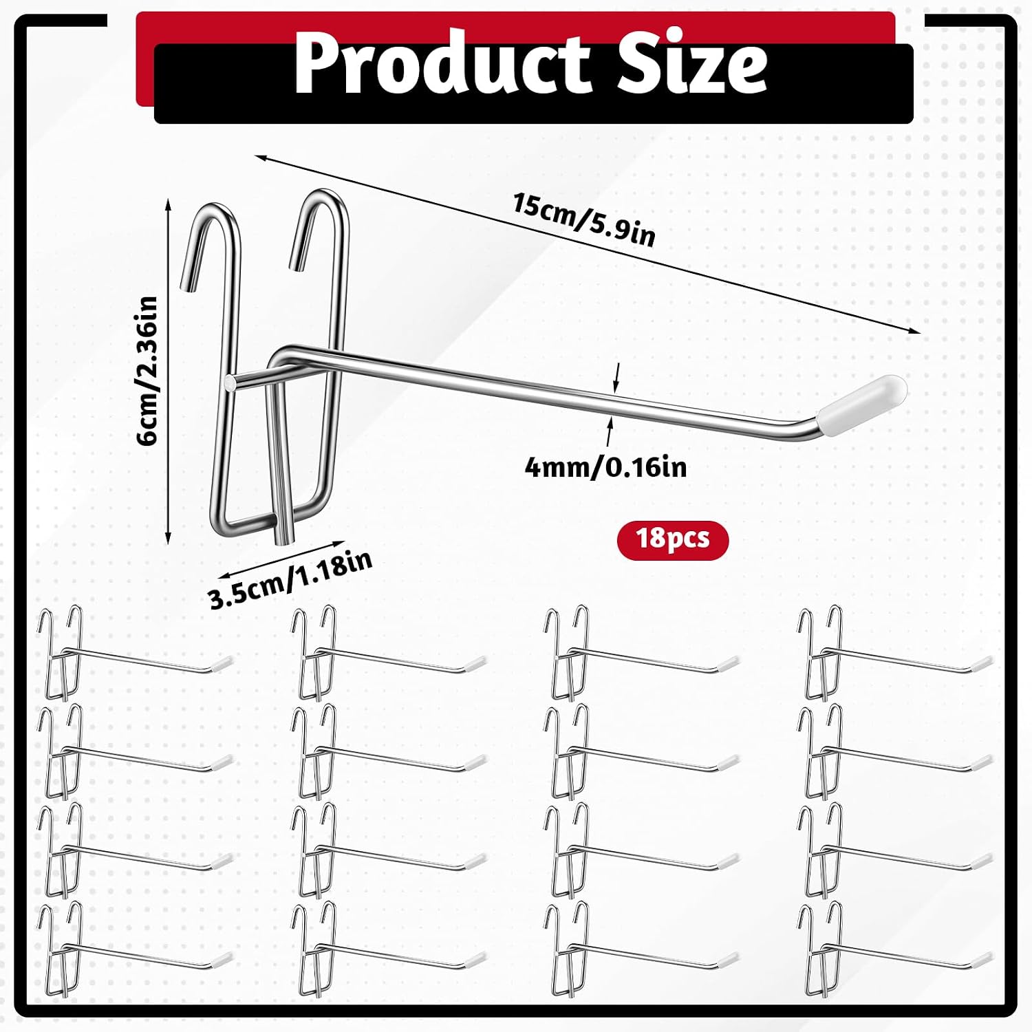 18 Pack Hooks for Wire Shelving, 6 Inch Heavy Duty Metal Hooks | with Rubber Covers Wire Rack Hook Shelving Accessories for Hanging Kitchen Utensils & Grid Wall Organization (Silver)