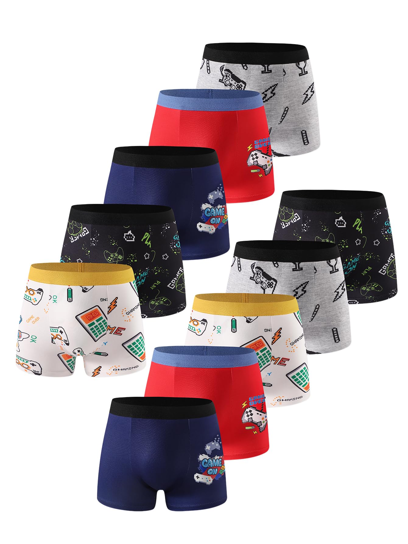 Boys Gaming Boxer Briefs 10 Pack Underwear Set with Video Game Controller Print Multiple Colors Comfort Waistband