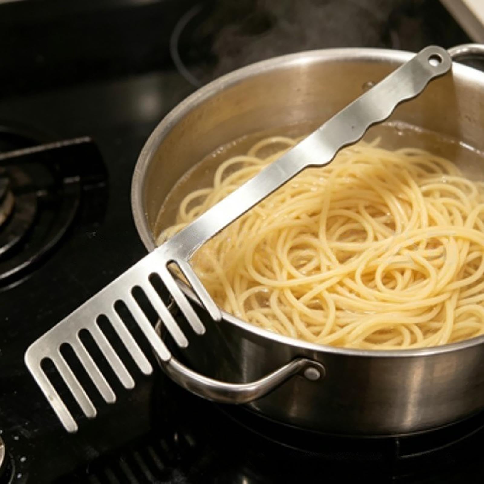 Spaghetti-Gabel-Kamm-Servierer, Edelstahl, hitzebeständiges Kochwerkzeug für reibungslose Servierkontrolle, starke rostfreie Konstruktion, Küche, Zuhause,