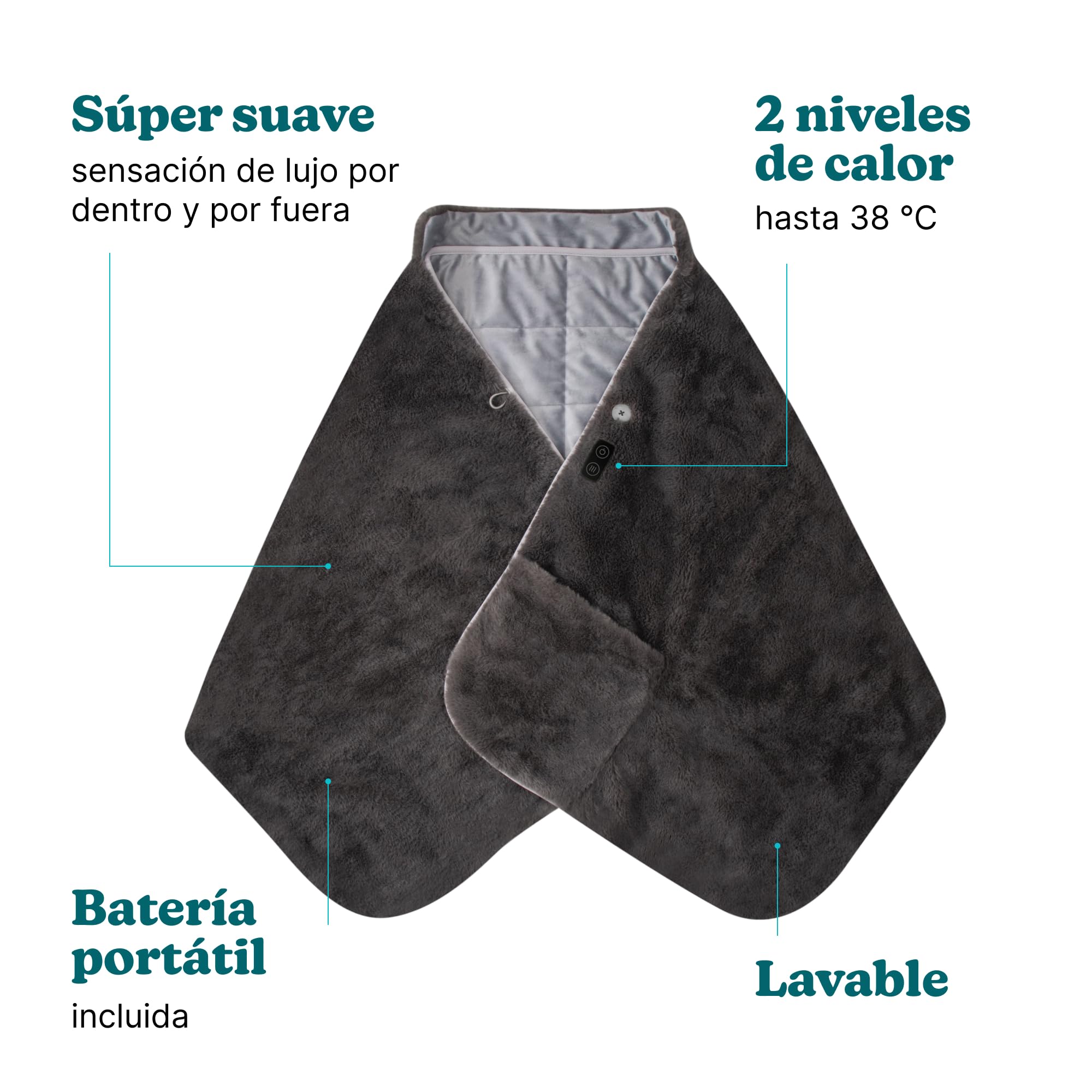 Homedics Cosy Cordless Mantón Calentado Inalámbrico | Manta Térmica Portátil, 2 Configuraciones, Chal Calefactable, Batería Portátil, Ultrasuave para Hogar y Viajes