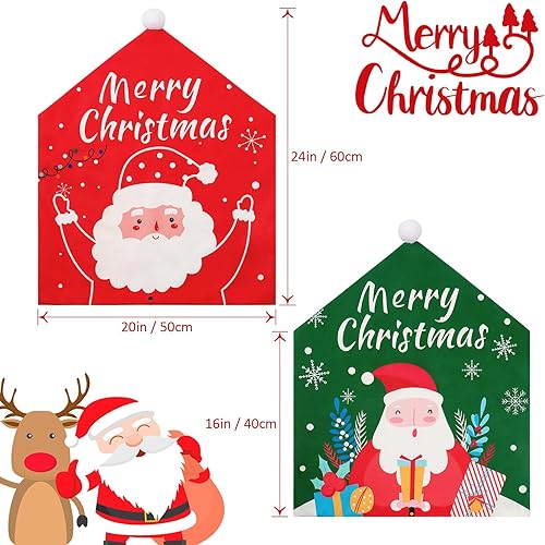 Miniatura 3 de Weldomcor Juego de 4 fundas para sillas navideñas para decoración navideña, fundas protectoras de silla, con sombrero de Papá Noel, copo de nieve,