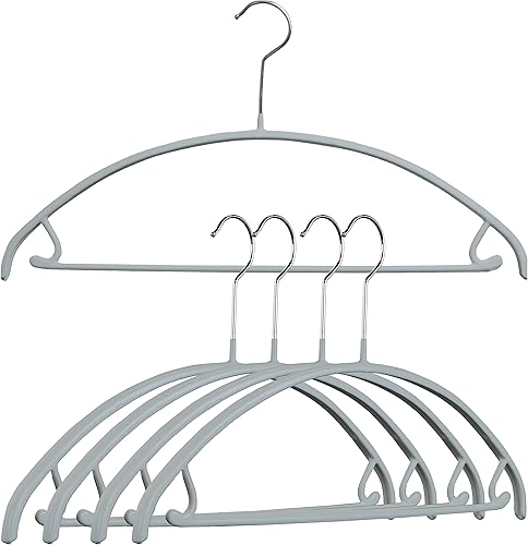 Mawa by Reston Lloyd - Percha de metal antideslizante, soporte de hombro suave con ganchos para faldabarra de pantalones, modelo 42-U, color plateado