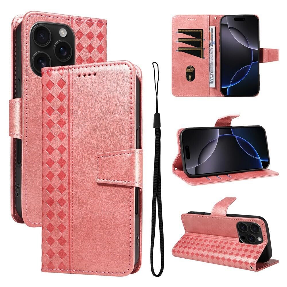 Generic Étui compatible avec iPhone Moto Edge 60 PRO (couleur : or rose) à motif peint, portefeuille en cuir à rabat magnétique, fentes pour cartes élégantes